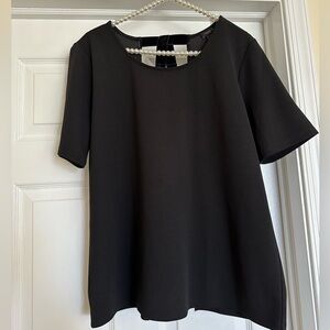 Ann Taylor Black Blouse with Sequin and Embroidery Detailing on Back Size M